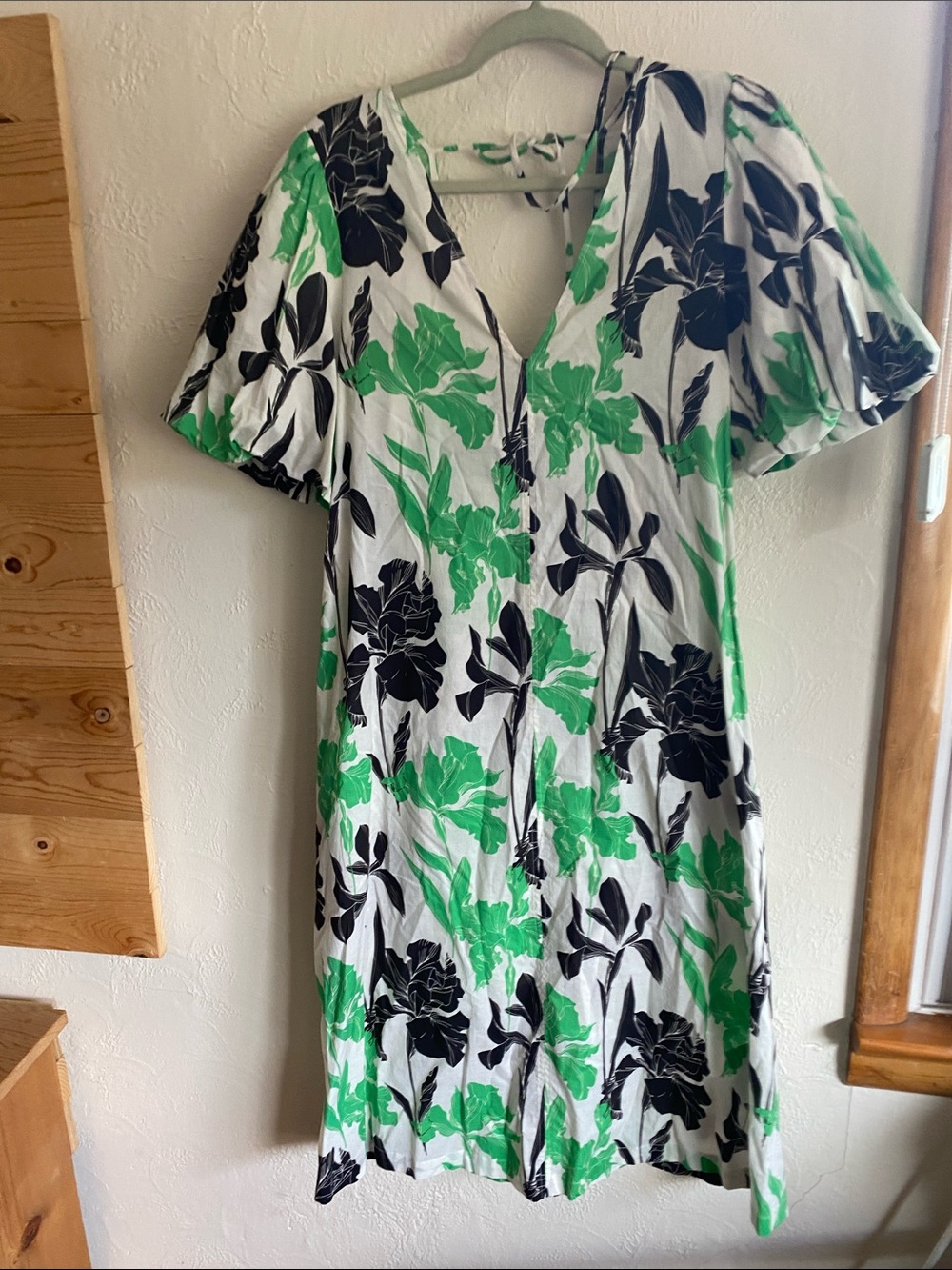 No. 6 White Midi Dress with Green & Black Floral Print